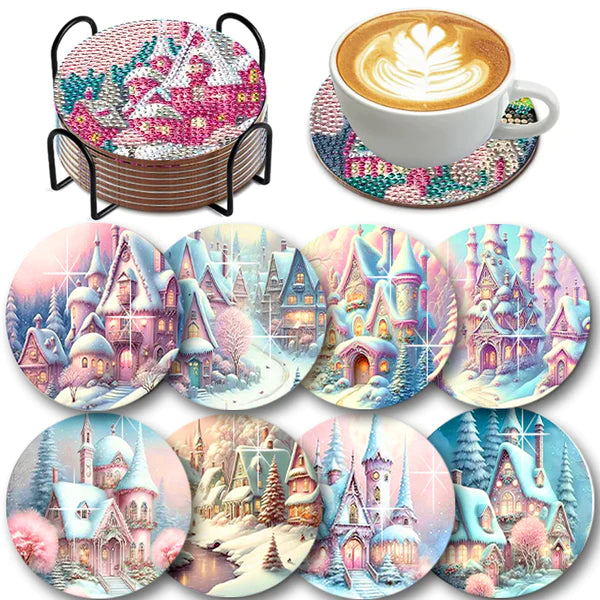 Diamond Painting Onderzetter | Fantasie Huis (Set Van 8) | Zonder Beugel