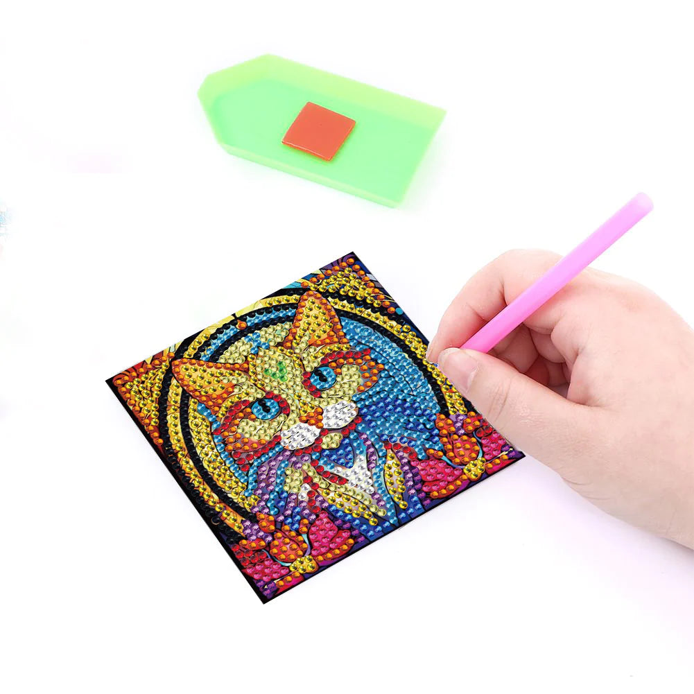 Diamond Painting Onderzetter | Schattig Katje (Set Van 6) | Zonder Beugel