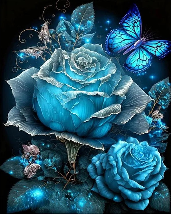 Blauwe Bloemen En Vlinders