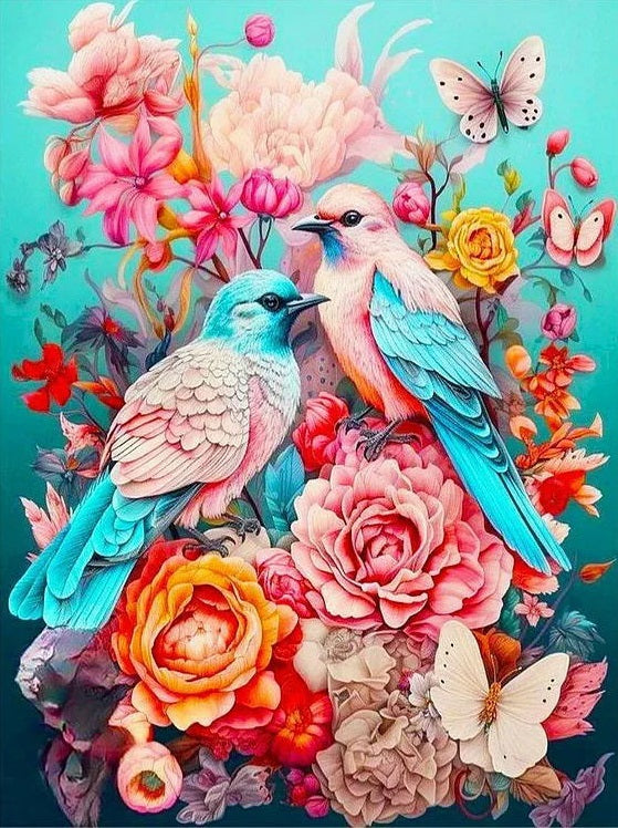 5D Diamond Painting Bloemen En Vogels diamond paint hobby