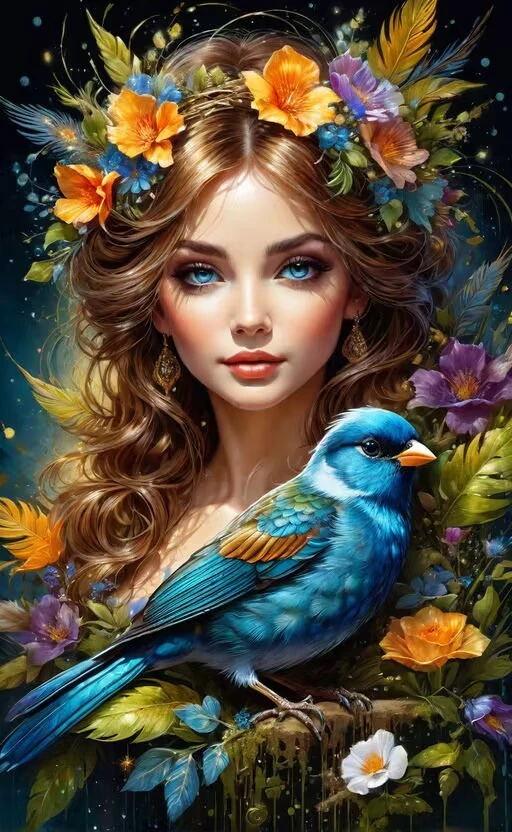 Bloemgodin En Papegaai