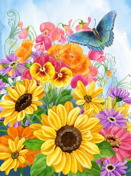 Zonnebloem En Vlinder