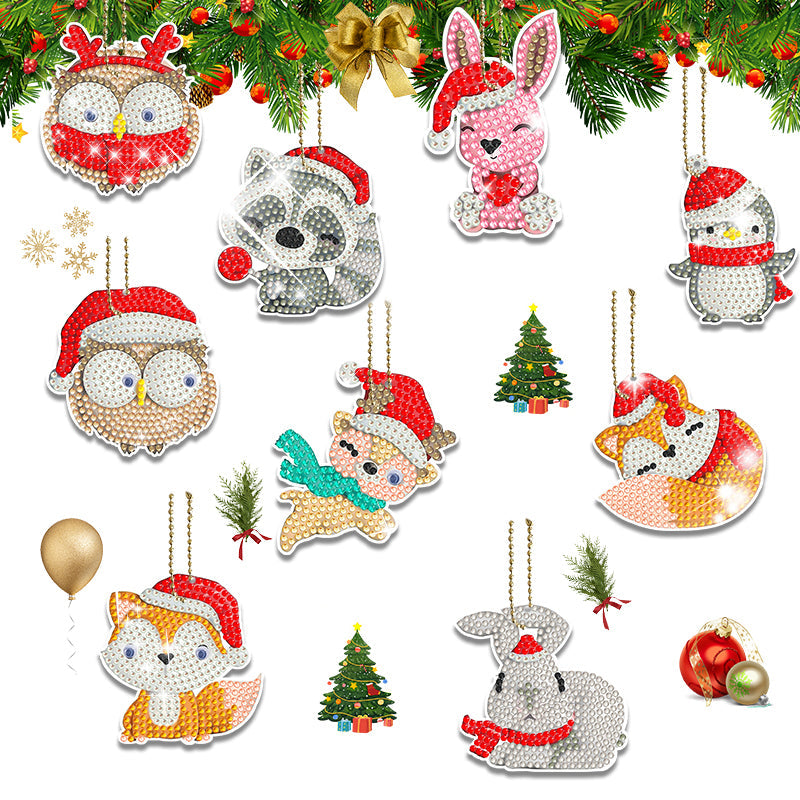 9 stuks DIY Diamond Painting Sleutelhanger | dier (enkelzijdig)