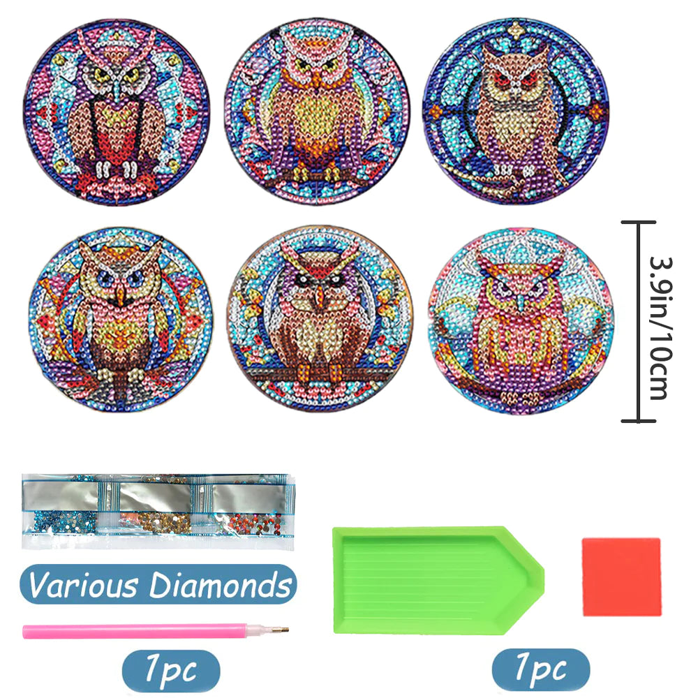 Diamond Painting Onderzetter | Uilen (Set Van 6) | Zonder Beugel