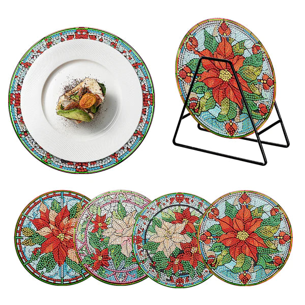 Diamond Painting Placemats | Bloem (4 Stuks / Set) | Inclusief Beugel