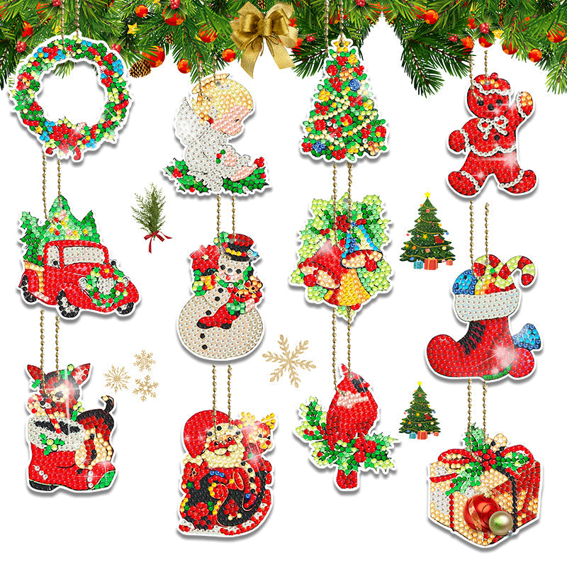 12 stuks DIY Diamond Painting Sleutelhanger | Kerstmis (Enkele zijde)