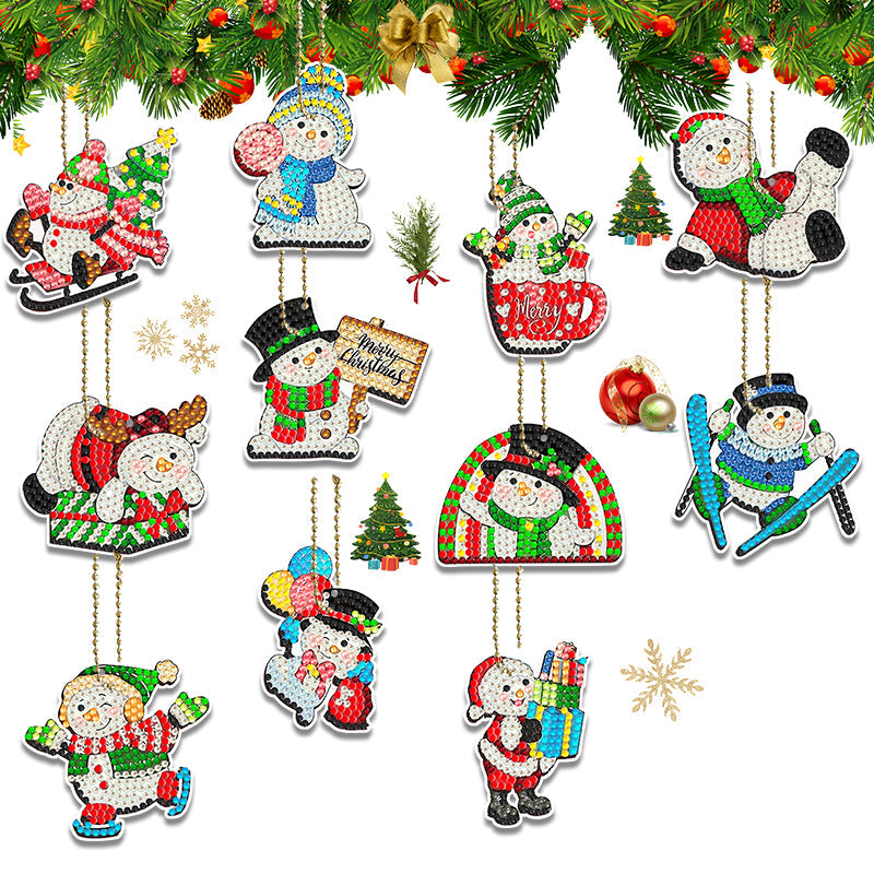 11 stuks DIY Diamond Painting Sleutelhanger | Sneeuwpop (Enkele zijde)