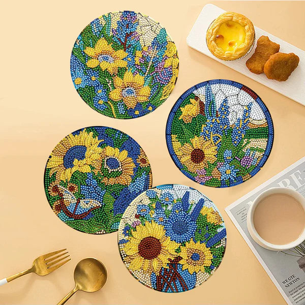 Diamond Painting Placemats | Zonnebloem (4 Stuks / Set) | Inclusief Beugel