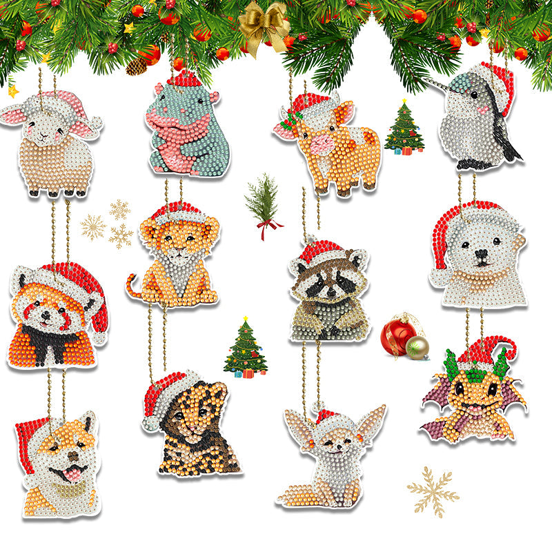 12 stuks DIY Diamond Painting Sleutelhanger | Kerstdier (Enkele zijde)