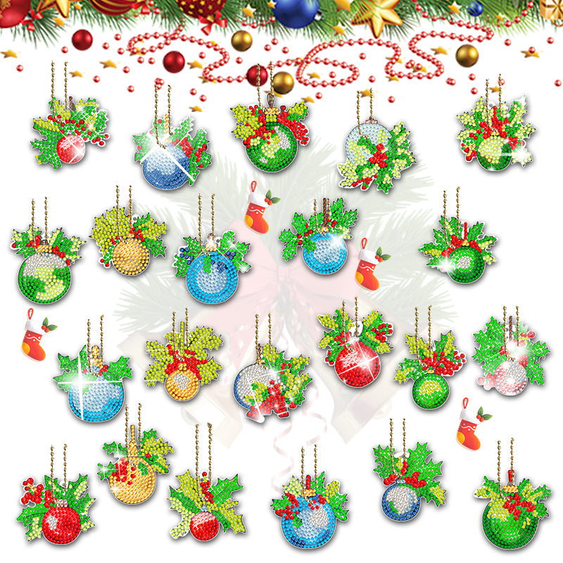 22 stuks DIY Diamond Painting Sleutelhanger | Kerstmis (Enkele zijde)