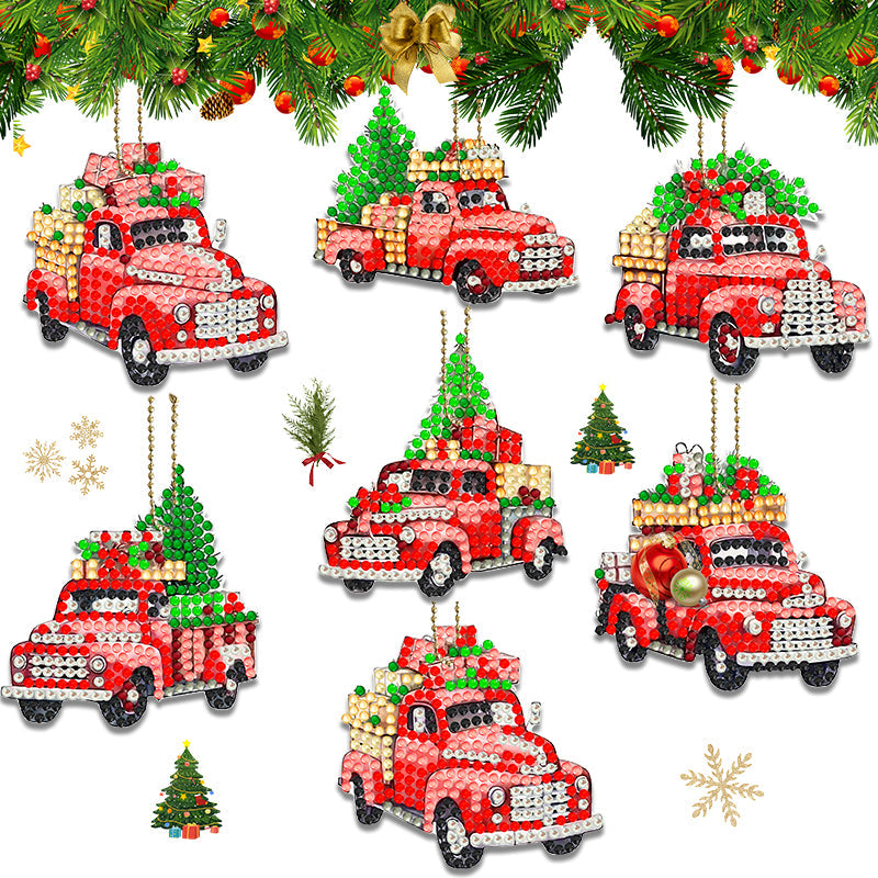 7 stuks DIY Diamond Painting Sleutelhanger | Kerstmis (Enkele zijde)