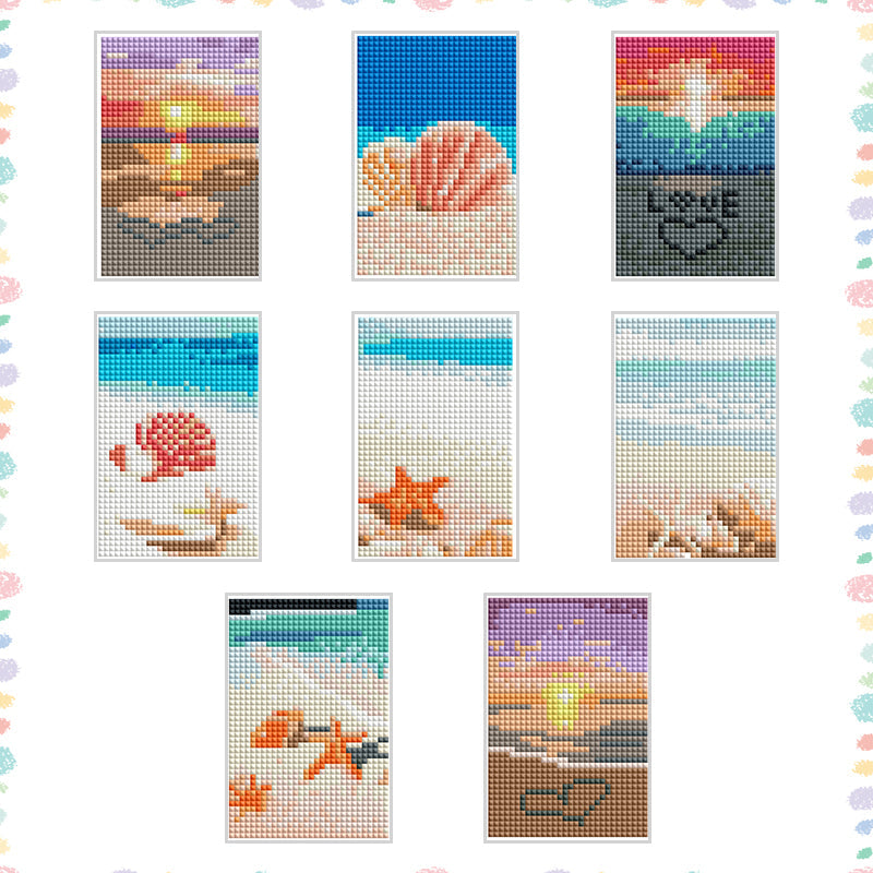 8 stuks Mini Vierkante Diamant Schilderij - Strand