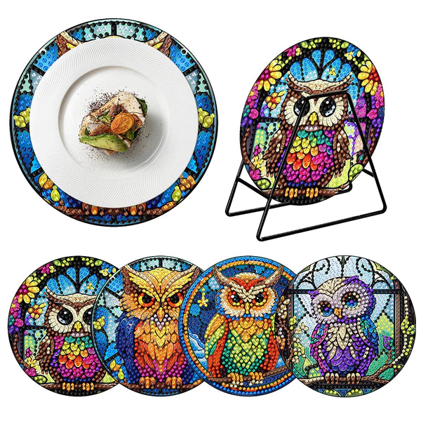 Diamond Painting Placemats | Uilen (4 Stuks / Set) | Inclusief Beugel