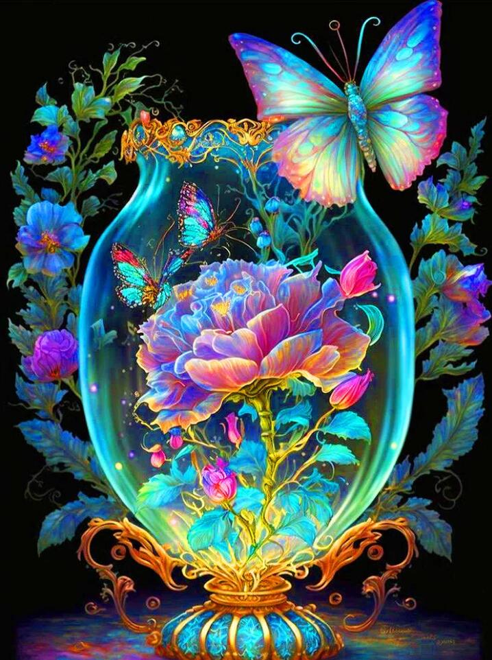 Abstracte Bloemen En Vlinders