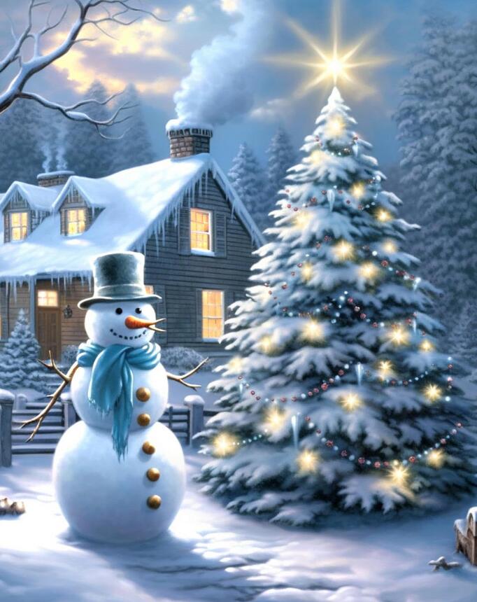 Sneeuwpop En Kerstboom