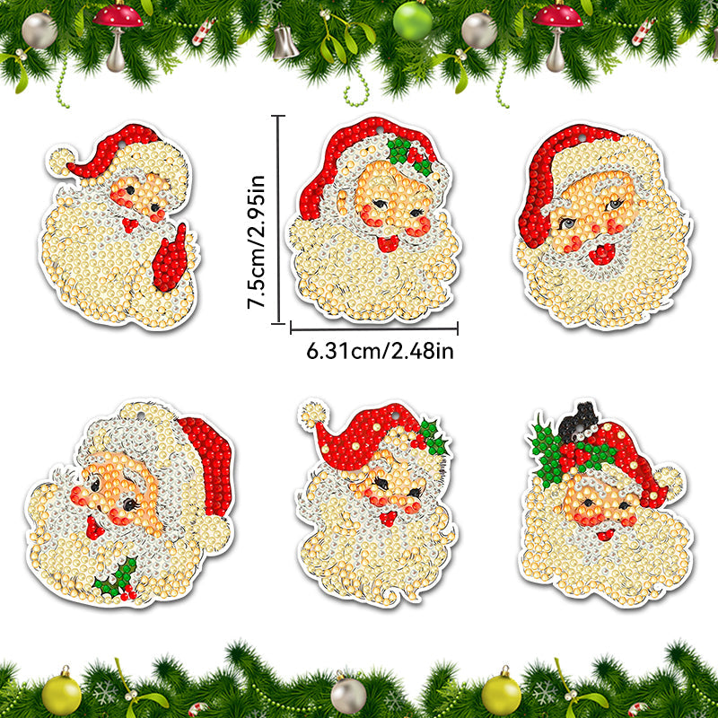 6 stuks DIY Diamond Painting Sleutelhanger | Kerstman (Enkele zijde)