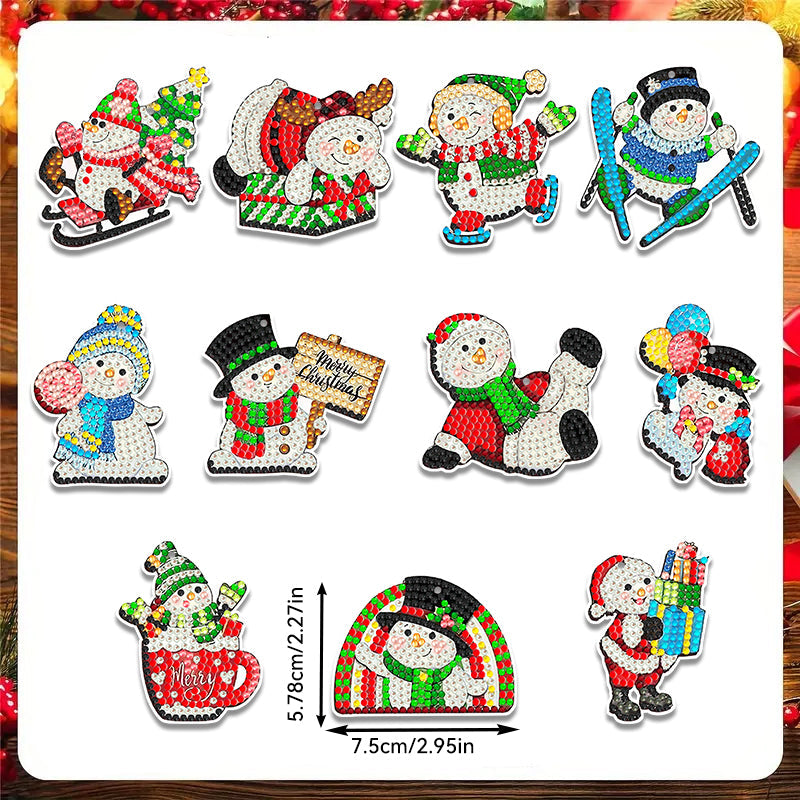 11 stuks DIY Diamond Painting Sleutelhanger | Sneeuwpop (Enkele zijde)