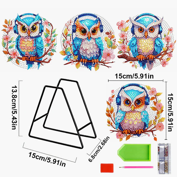 Diamond Painting Placemats | Uilen (4 Stuks / Set) | Inclusief Beugel