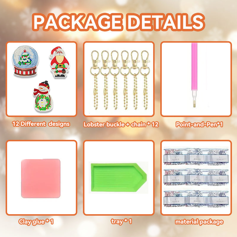12 stuks DIY Diamond Painting Sleutelhanger | Kerstdier (Enkele zijde)