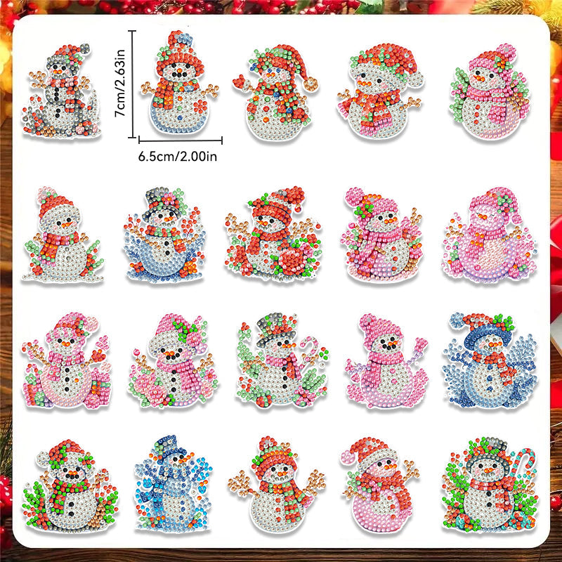 20 stuks DIY Diamond Painting Sleutelhanger | Sneeuwpop (Enkele zijde)