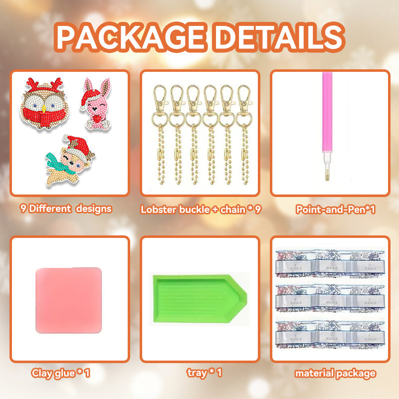 9 stuks DIY Diamond Painting Sleutelhanger | dier (enkelzijdig)