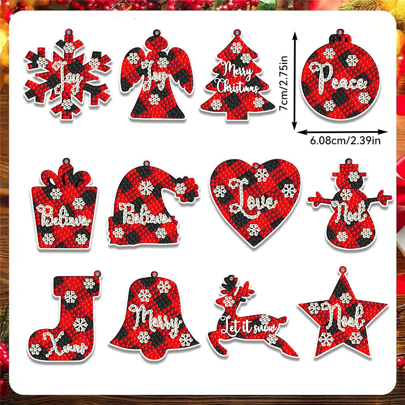 12 stuks DIY Diamond Painting Sleutelhanger | Kerstletter (enkele zijde)