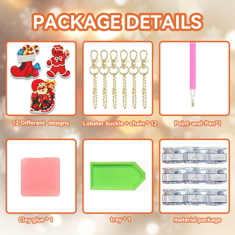 12 stuks DIY Diamond Painting Sleutelhanger | Kerstmis (Enkele zijde)