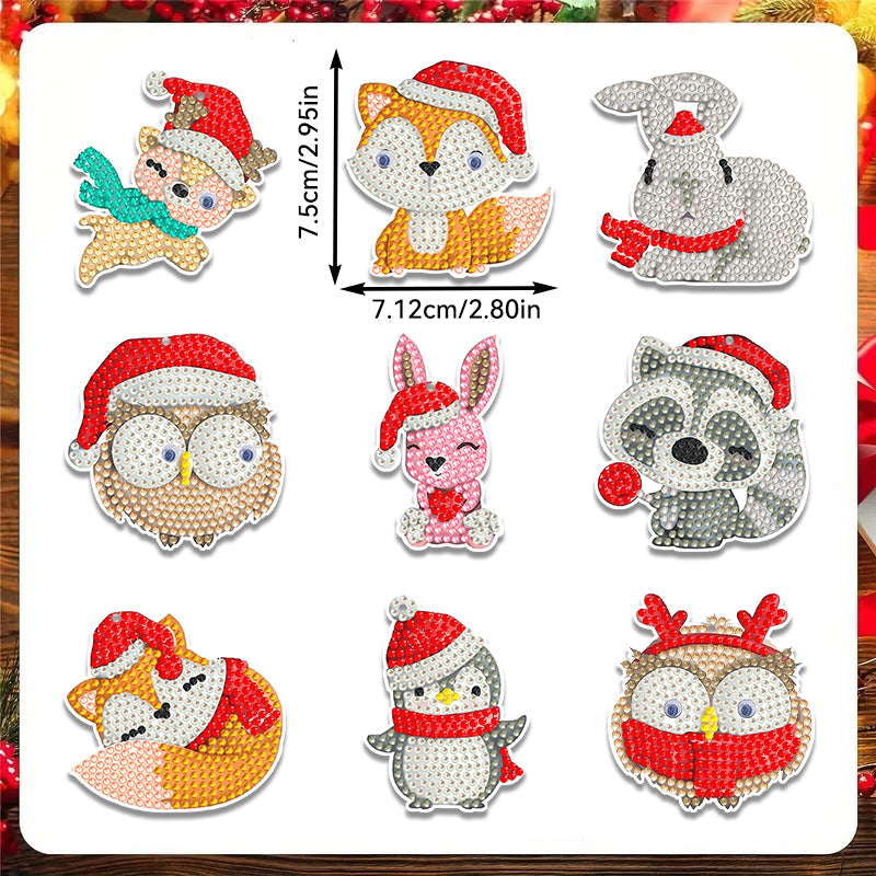 9 stuks DIY Diamond Painting Sleutelhanger | dier (enkelzijdig)