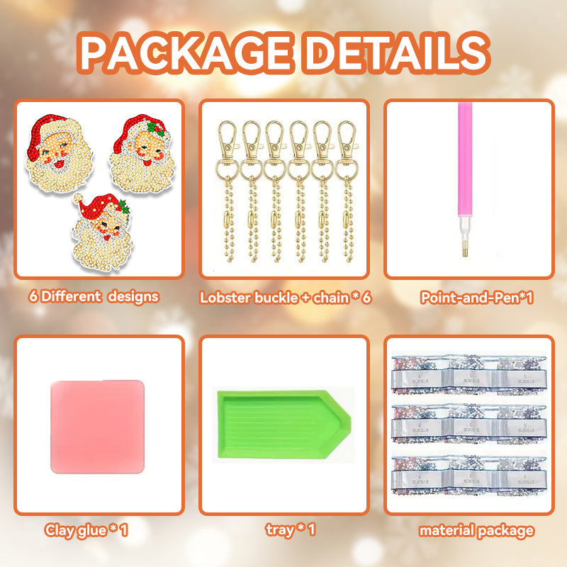 6 stuks DIY Diamond Painting Sleutelhanger | Kerstman (Enkele zijde)