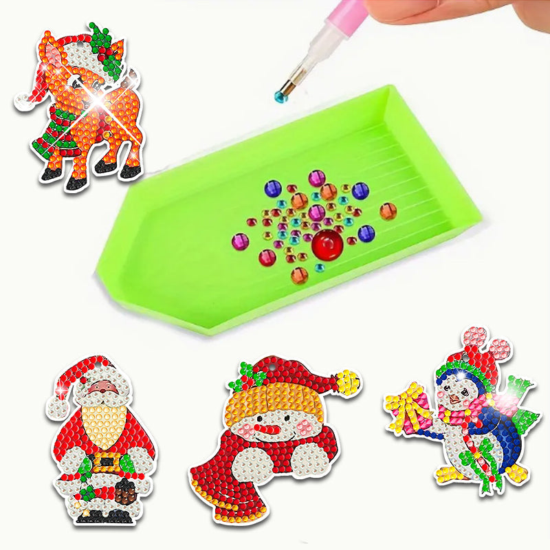 12 stuks DIY Diamond Painting Sleutelhanger | Kerstdier (Enkele zijde)
