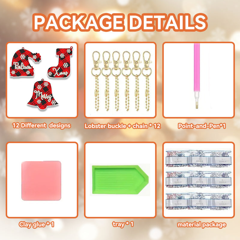 12 stuks DIY Diamond Painting Sleutelhanger | Kerstletter (enkele zijde)