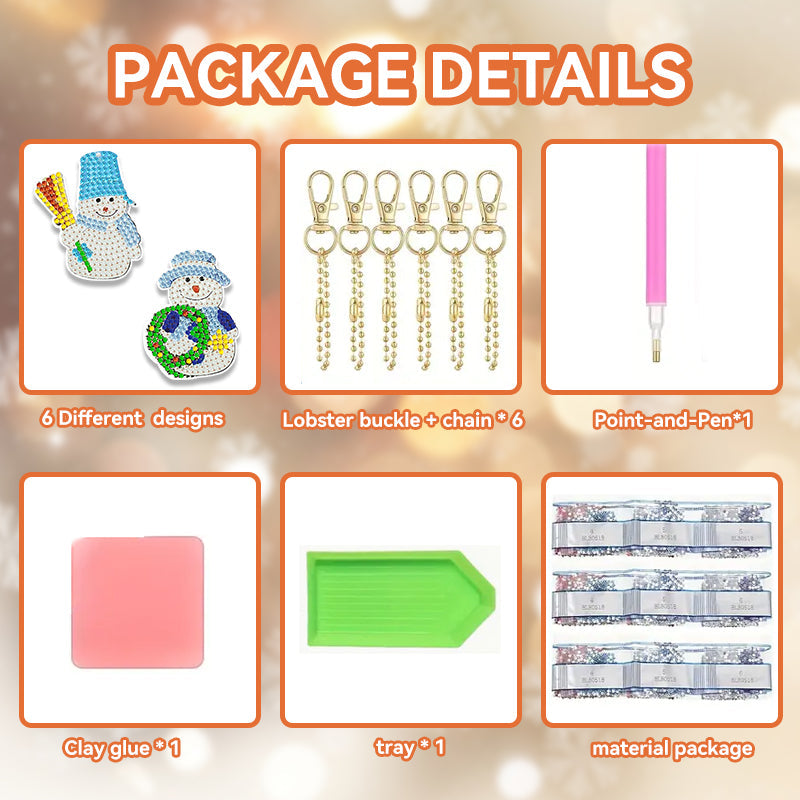 6 stuks DIY Diamond Painting Sleutelhanger | Sneeuwpop (Enkele zijde)