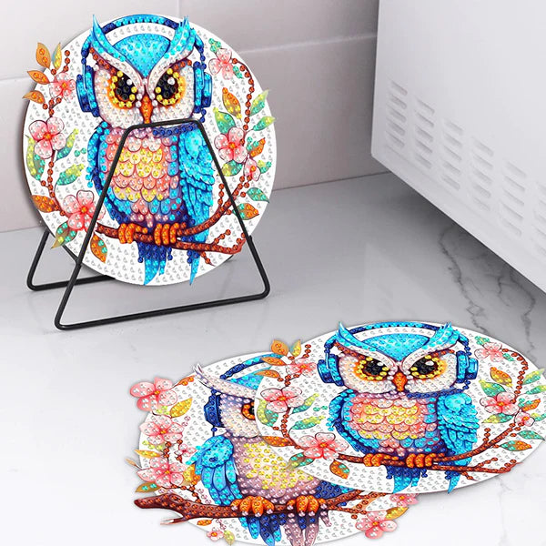 Diamond Painting Placemats | Uilen (4 Stuks / Set) | Inclusief Beugel