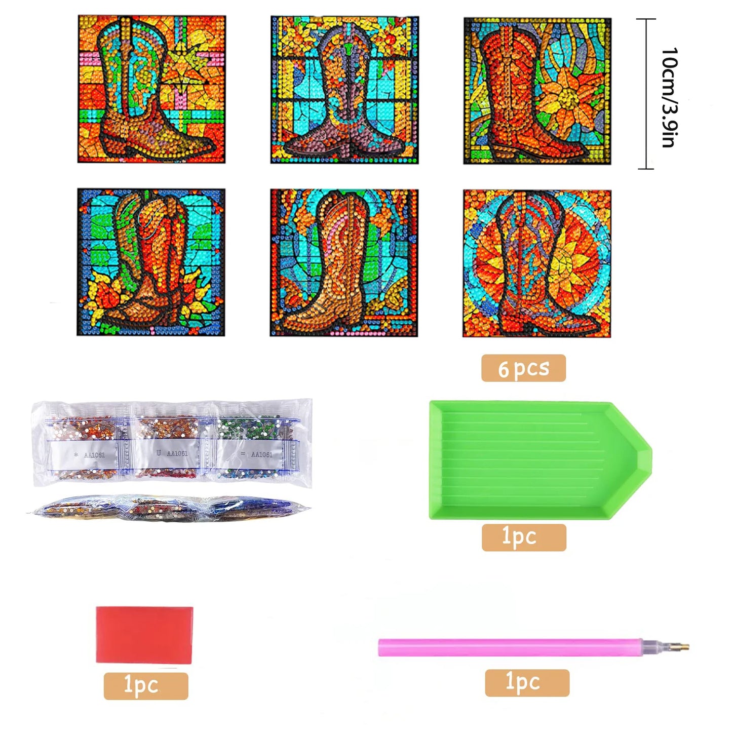 Diamond Painting Onderzetter | Bloemen En Schoenen (Set Van 6) | Zonder Beugel