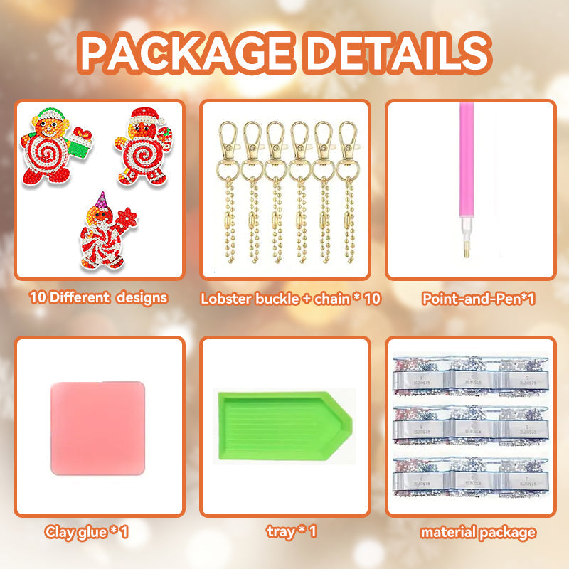 10 stuks DIY Diamond Painting Sleutelhanger | Kerstmis (enkelzijdig)