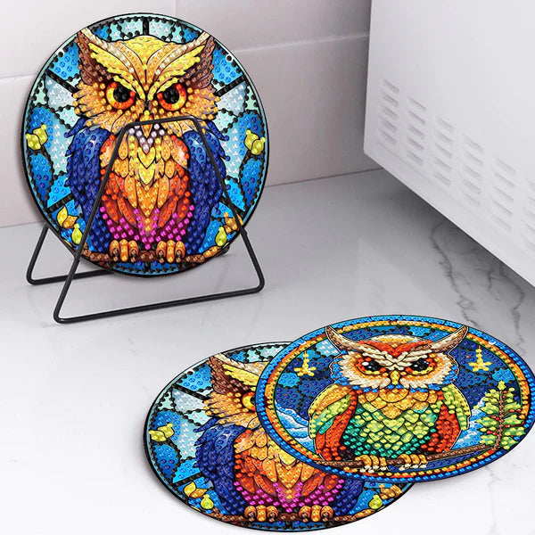 Diamond Painting Placemats | Uilen (4 Stuks / Set) | Inclusief Beugel