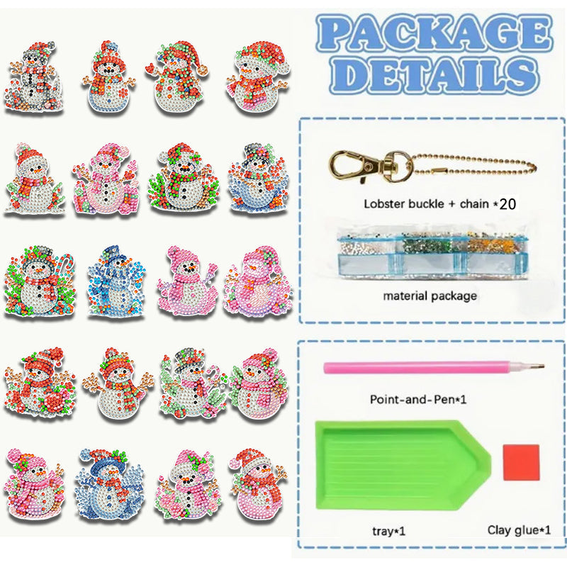 20 stuks DIY Diamond Painting Sleutelhanger | Sneeuwpop (Enkele zijde)