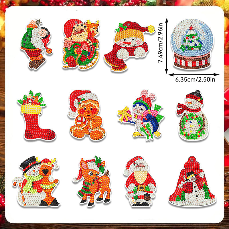 12 stuks DIY Diamond Painting Sleutelhanger | Kerstdier (Enkele zijde)