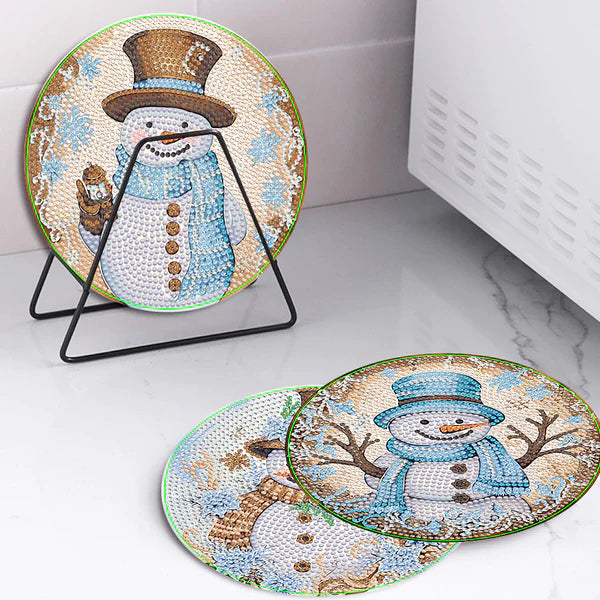 Diamond Painting Placemats | Sneeuwpop (4 Stuks / Set) | Inclusief Beugel