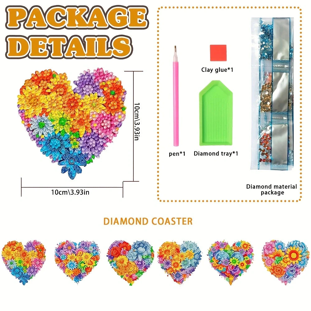 Diamond Painting Onderzetter | Bloemen Liefde. (Set Van 6) | Zonder Beugel