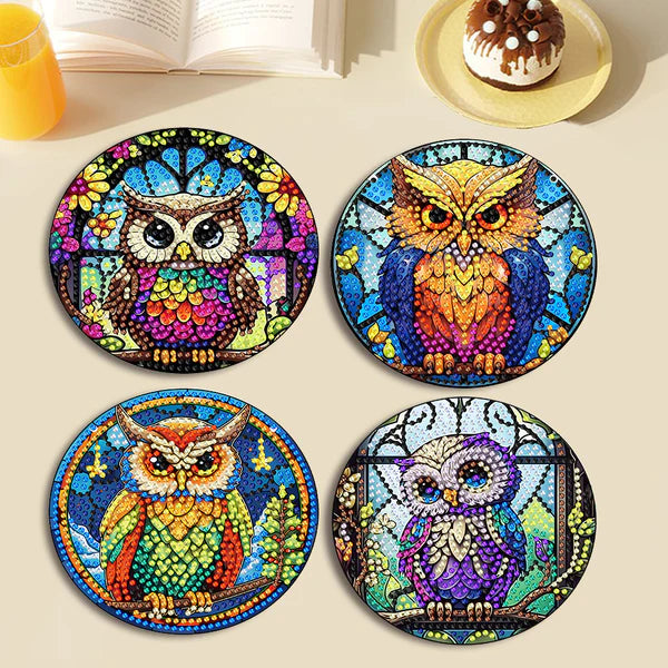 Diamond Painting Placemats | Uilen (4 Stuks / Set) | Inclusief Beugel