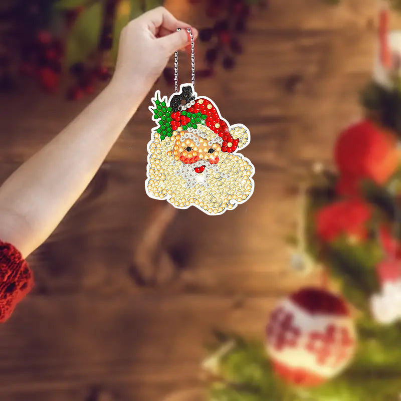 6 stuks DIY Diamond Painting Sleutelhanger | Kerstman (Enkele zijde)