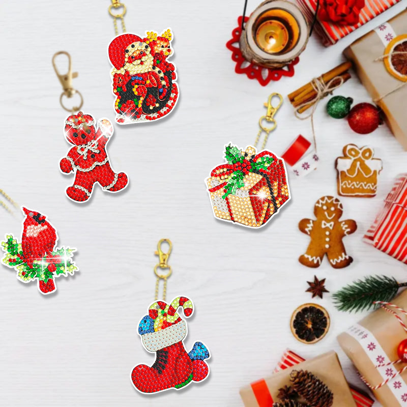 12 stuks DIY Diamond Painting Sleutelhanger | Kerstmis (Enkele zijde)