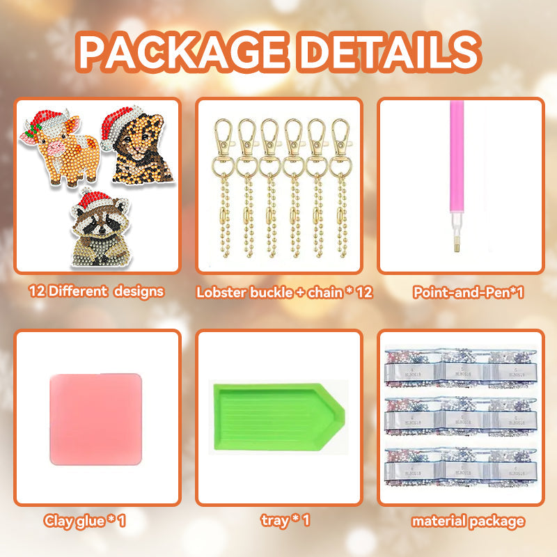 12 stuks DIY Diamond Painting Sleutelhanger | Kerstdier (Enkele zijde)