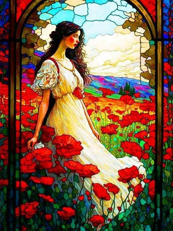 Vrouw In Een Zee Van Bloemen