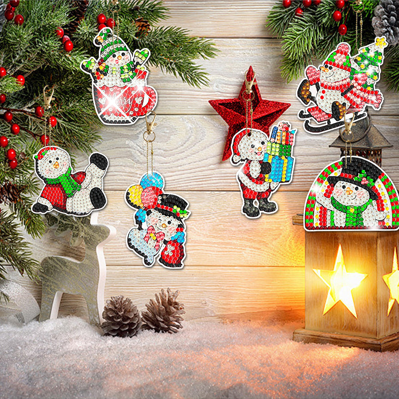 11 stuks DIY Diamond Painting Sleutelhanger | Sneeuwpop (Enkele zijde)