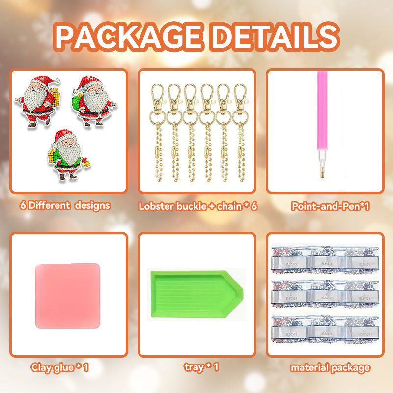 6 stuks DIY Diamond Painting Sleutelhanger | Kerstman (Enkele zijde)