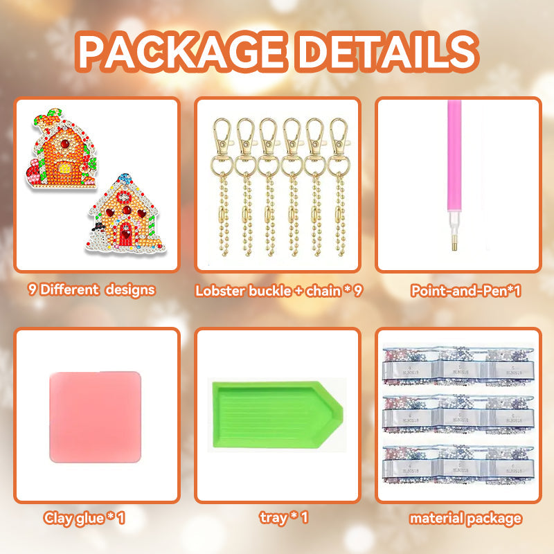 9 stuks DIY Diamond Painting Sleutelhanger | Kerstmis (enkelzijdig)