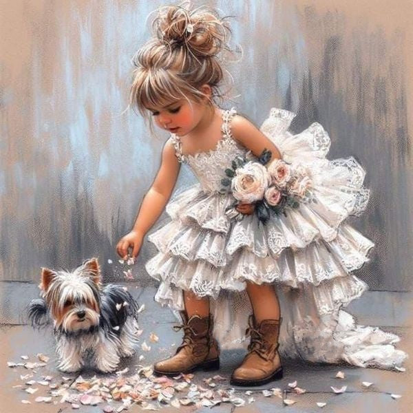 Klein meisje met puppy