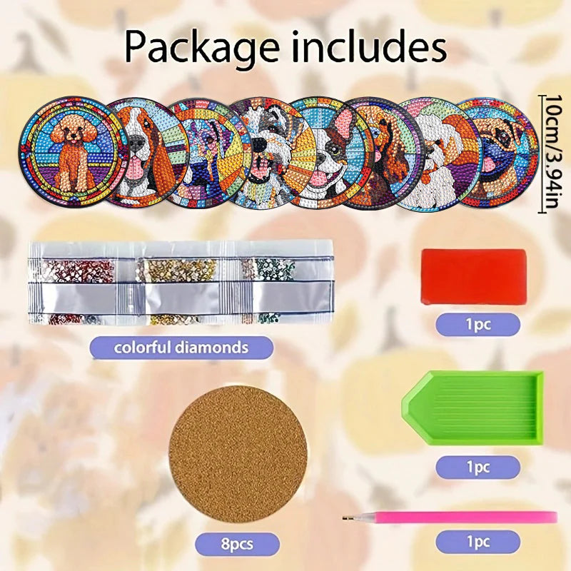 Diamond Painting Onderzetter | Schattig Puppy (Set Van 8) | Zonder Beugel